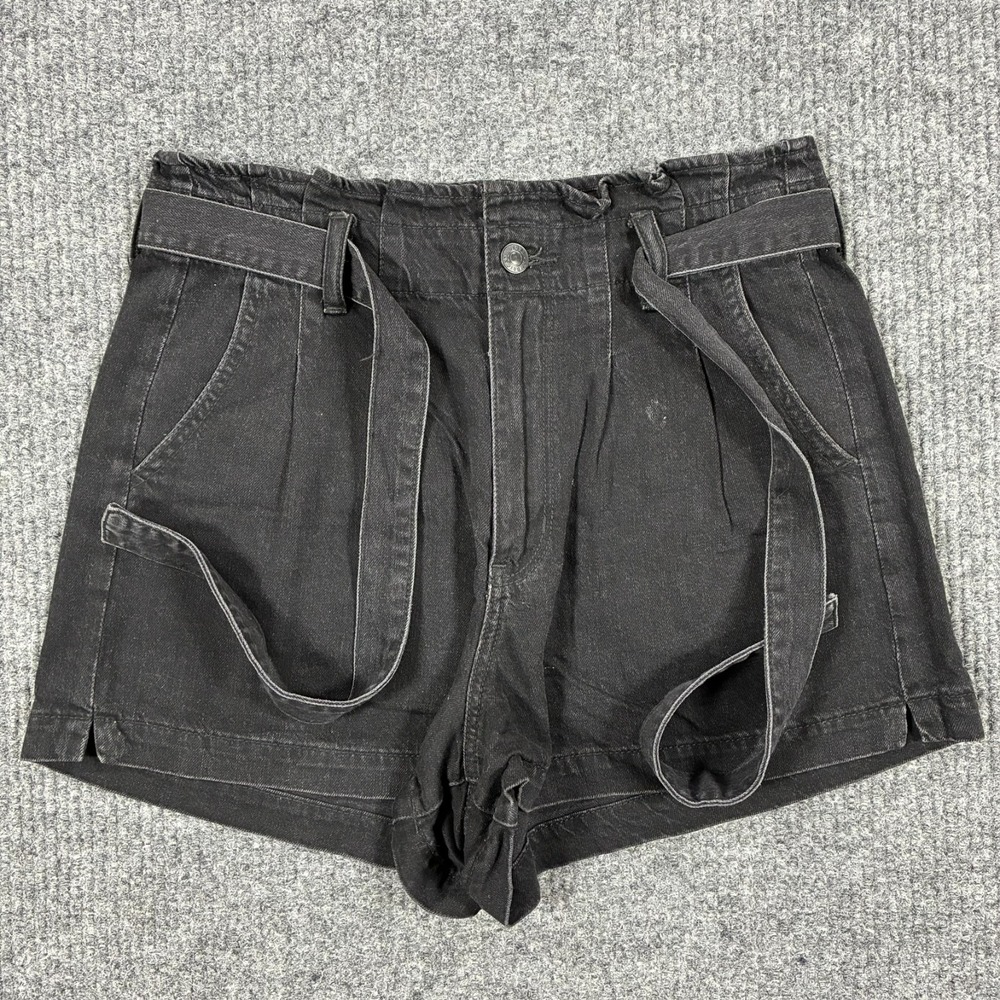 American Eagle Mom Shorts Womens Size 8 Black Denim Stretch Belted High Rise